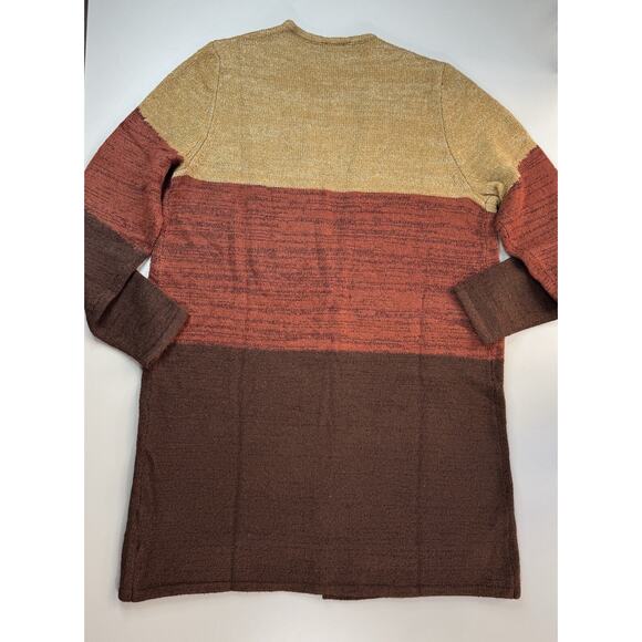 Fortune Ivy Womens Open Cardigan Size Large Artsy Boho Color Block Brown Sweater - Picture 4 of 11